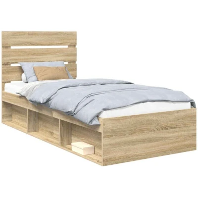 Pilt vidaXL Bed Frame with Headboard Sonoma Oak 75 x 190 cm Solid Pine Wood