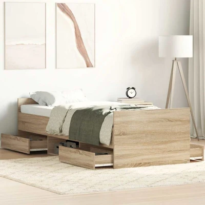 Pilt vidaXL Bed Frame without Mattress Sonoma Oak 100x200 cm
