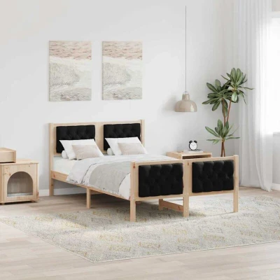 Pilt vidaXL Bed Frame with Headboard Black 120 x 190 cm Solid Pine Wood