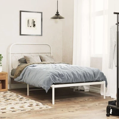 Pilt vidaXL Metal Bed Frame without Mattress with Headboard White 100x190cm