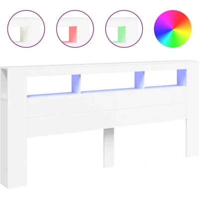 Pilt vidaXL LED Headboard White 220x18.5x103.5 cm Engineered Wood