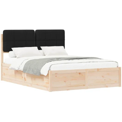 Pilt vidaXL Bed Frame with Upholstered Headboard Black 135 x 190 cm