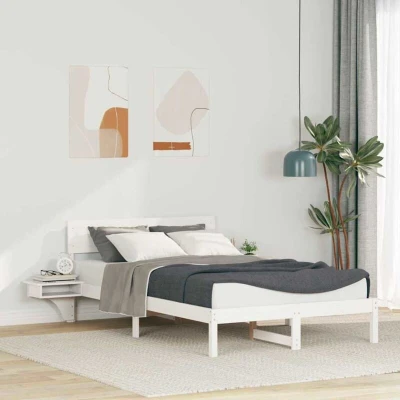 Pilt vidaXL Bed Frame with Headboard White 120 x 190 cm Solid Pine Wood