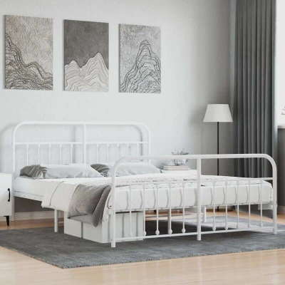 Pilt vidaXL Metal Bed Frame without Mattress with Footboard White 160x200cm