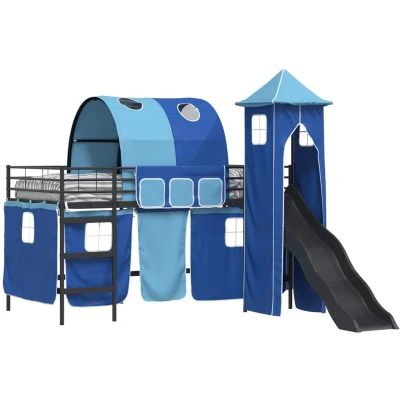 Pilt vidaXL Kids'Loft Bed Frame Black and Blue 107 x 200 cm Metal