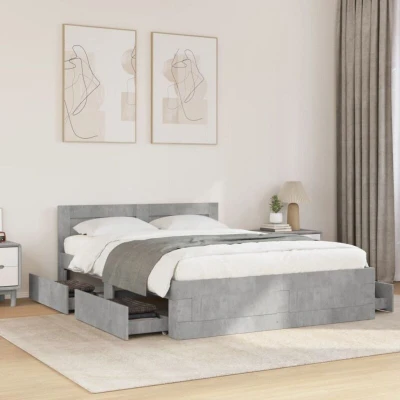 Pilt vidaXL Bed Frame with Headboard without Mattress Concrete Grey 120x190 cm Small Double