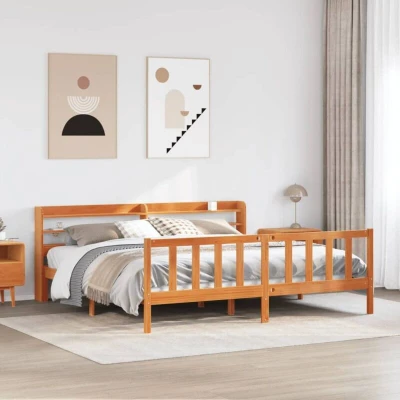 Pilt vidaXL Bed Frame with Headboard without Mattress Wax Brown 180x200 cm Super King