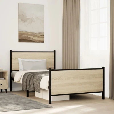 Pilt vidaXL Metal Bed Frame without Mattress Sonoma Oak 107x203 cm