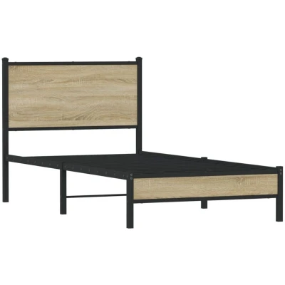 Pilt vidaXL Metal Bed Frame without Mattress Sonoma Oak 90x200 cm