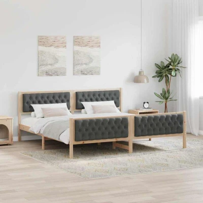 Pilt vidaXL Bed Frame with Headboard Dark Grey 200 x cm Solid Pine Wood