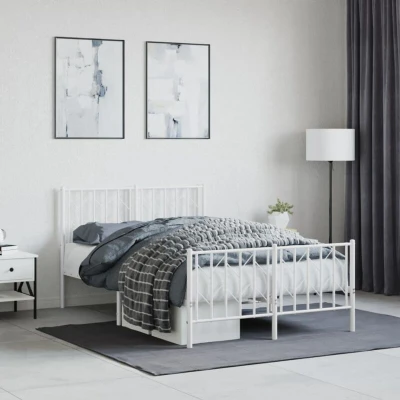 Pilt vidaXL Metal Bed Frame without Mattress with Footboard White 120x190cm