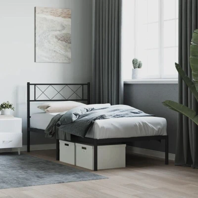 Pilt vidaXL Metal Bed Frame without Mattress with Headboard Black 90x190cm
