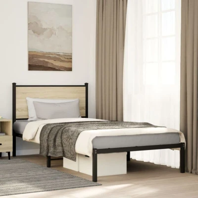 Pilt vidaXL Metal Bed Frame without Mattress Sonoma Oak 100x200 cm