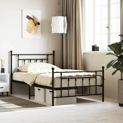Pilt vidaXL Metal Bed Frame without Mattress with Footboard Black 107x203cm