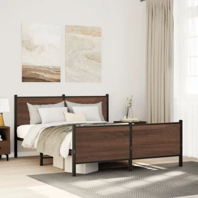 Pilt vidaXL Metal Bed Frame without Mattress Brown Oak 150x200 cm King Size