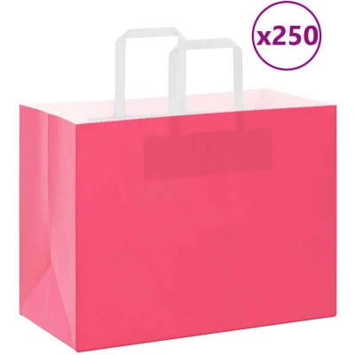Pilt vidaXL Paper Bags 250 pcs with Handles Pink 32x17x25 cm