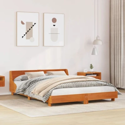 Pilt vidaXL Bed Frame without Mattress Wax Brown 150x200 cm King Size Solid Wood Pine