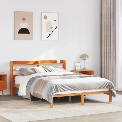 Pilt vidaXL Bed Frame with Headboard without Mattress Wax Brown 120x190 cm Small Double