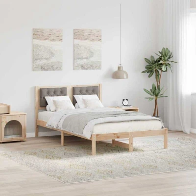Pilt vidaXL Bed Frame with Headboard Taupe 120 x 200 cm Solid Pine Wood