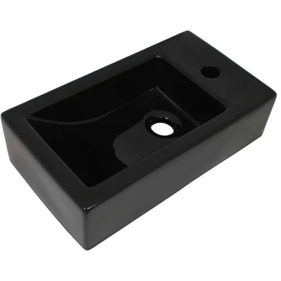 Pilt vidaXL Basin with Faucet Hole Rectangular Ceramic Black 46x25.5x12 cm