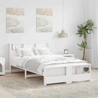 Pilt vidaXL Bed Frame with Headboard White 135 x 190 cm Engineered Wood