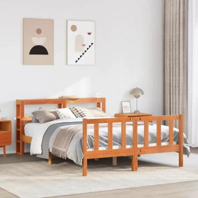 Pilt vidaXL Bed Frame with Headboard without Mattress Wax Brown 160x200 cm