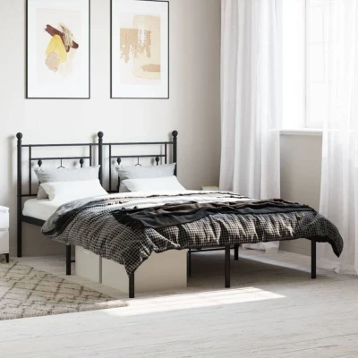 Pilt vidaXL Metal Bed Frame without Mattress with Headboard Black 135x190cm