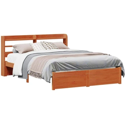 Pilt vidaXL Bed Frame with Headboard 2 pcs Wax Brown Solid Pine Wood