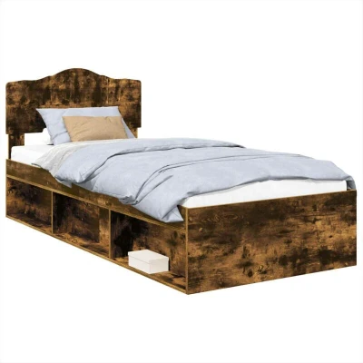 Pilt vidaXL Bed Frame with Headboard Smoked Oak 90 x 190 cm Solid Pine Wood
