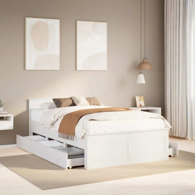 Pilt vidaXL Bed Frame without Mattress with Headboard White 120x200 cm Solid Wood Pine