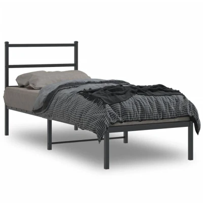 Pilt vidaXL Metal Bed Frame without Mattress with Headboard Black 80x200cm
