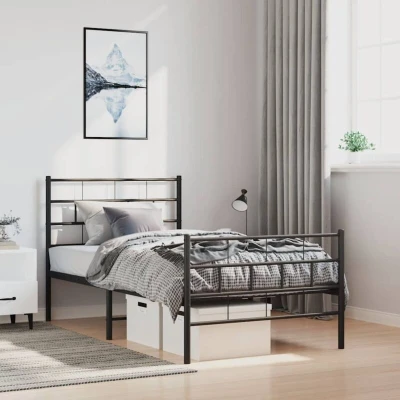 Pilt vidaXL Metal Bed Frame without Mattress with Footboard Black 100x190cm