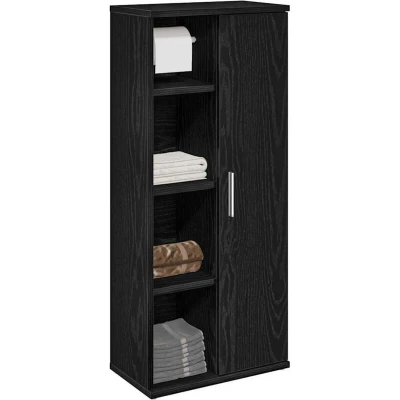 Pilt vidaXL Bathroom Cabinet with Roll Holder Black 39x22x90 cm